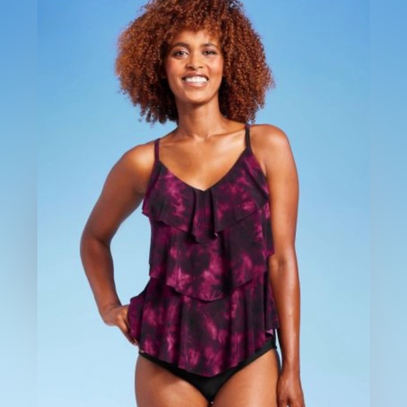 Aqua Green Other - Women's Black & Burgundy Tie Dye Tiered Tankini Top - Aqua Green®